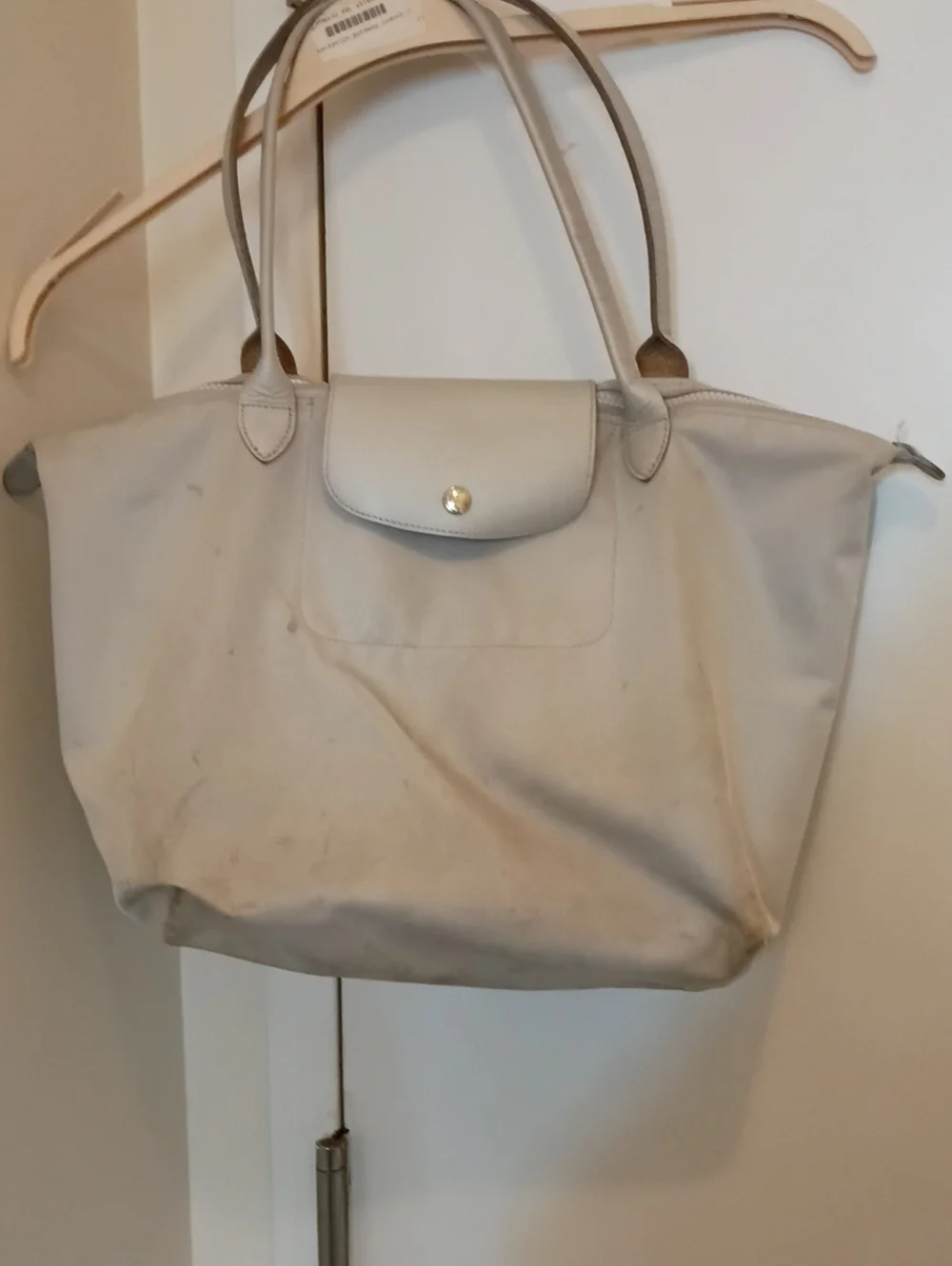 Longchamp Silver Nylon Tote with Leather Trim